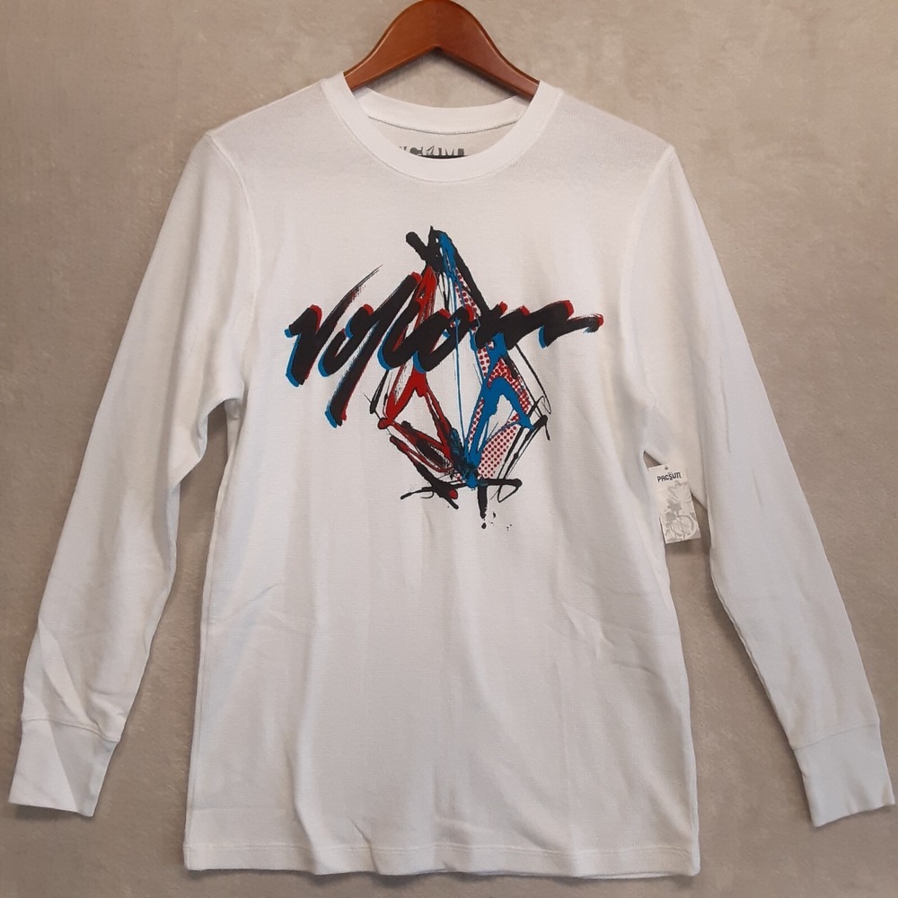 Volcom Mens Graphic L/S Lightweight Thermal Sweater Sz.S/White/Paint Splash/New!